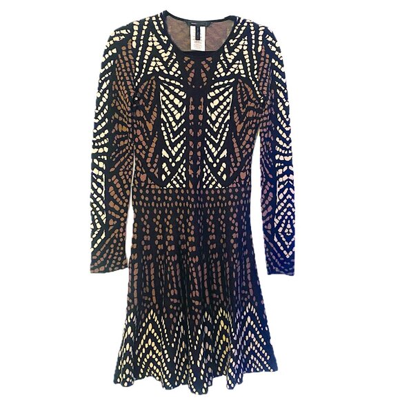 BCBG MaxAzria Sweater Dress Butterfly Wing Pattern Fit & Flare Knit Sz M EUC - Picture 1 of 11